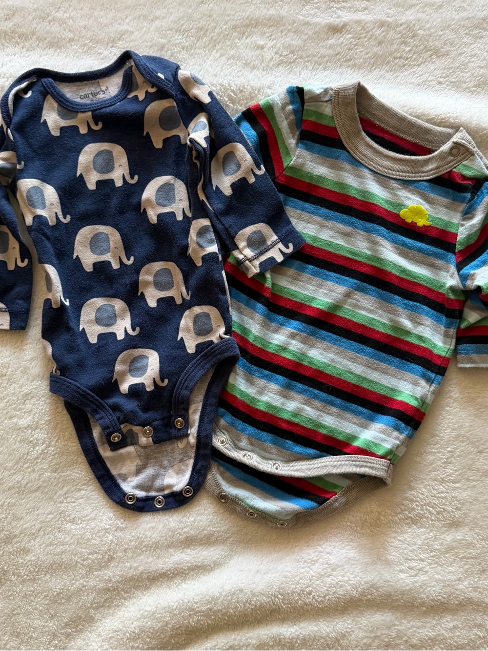Circo Navy Elephant & Striped Multi-Color Baby One-Piece Bodysuits